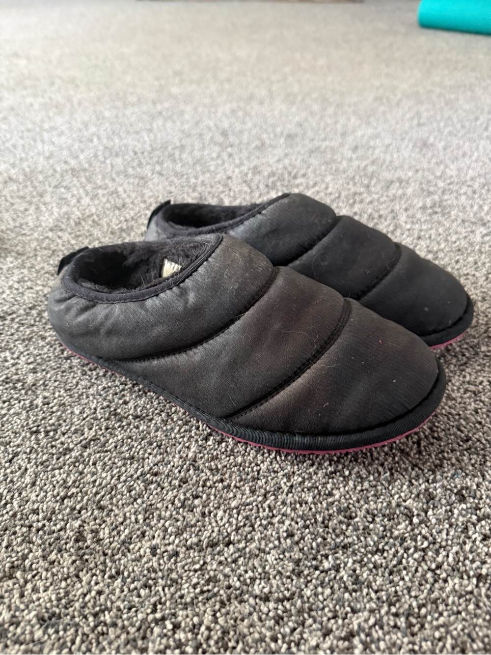 Sorel Black Quilted Slip-On Slippers with Pink Trim